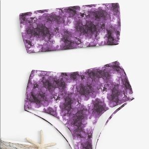 Purple Tye Dye Bandeau High Waisted Bikini💜NWT💜